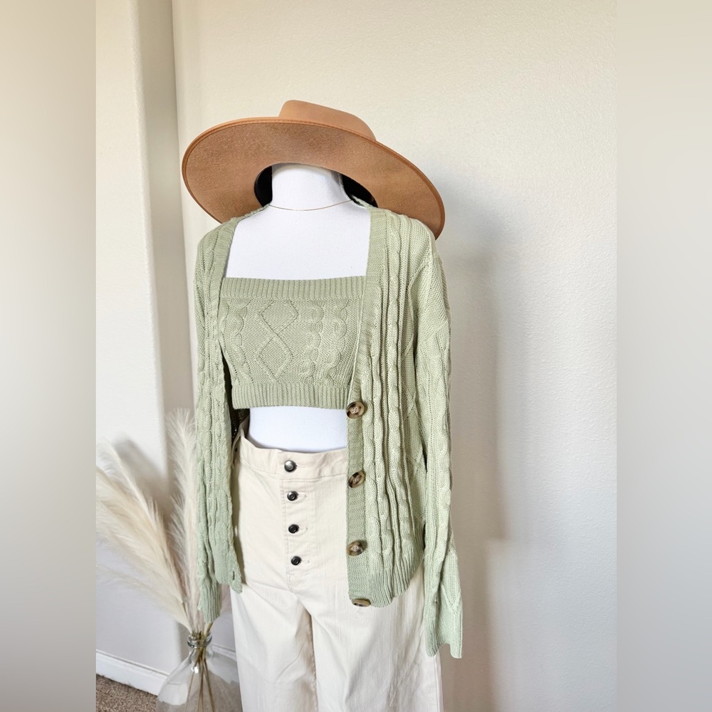 NWT Crescent - 2 pc Set Sage Knit Button Sweater and crop
Top